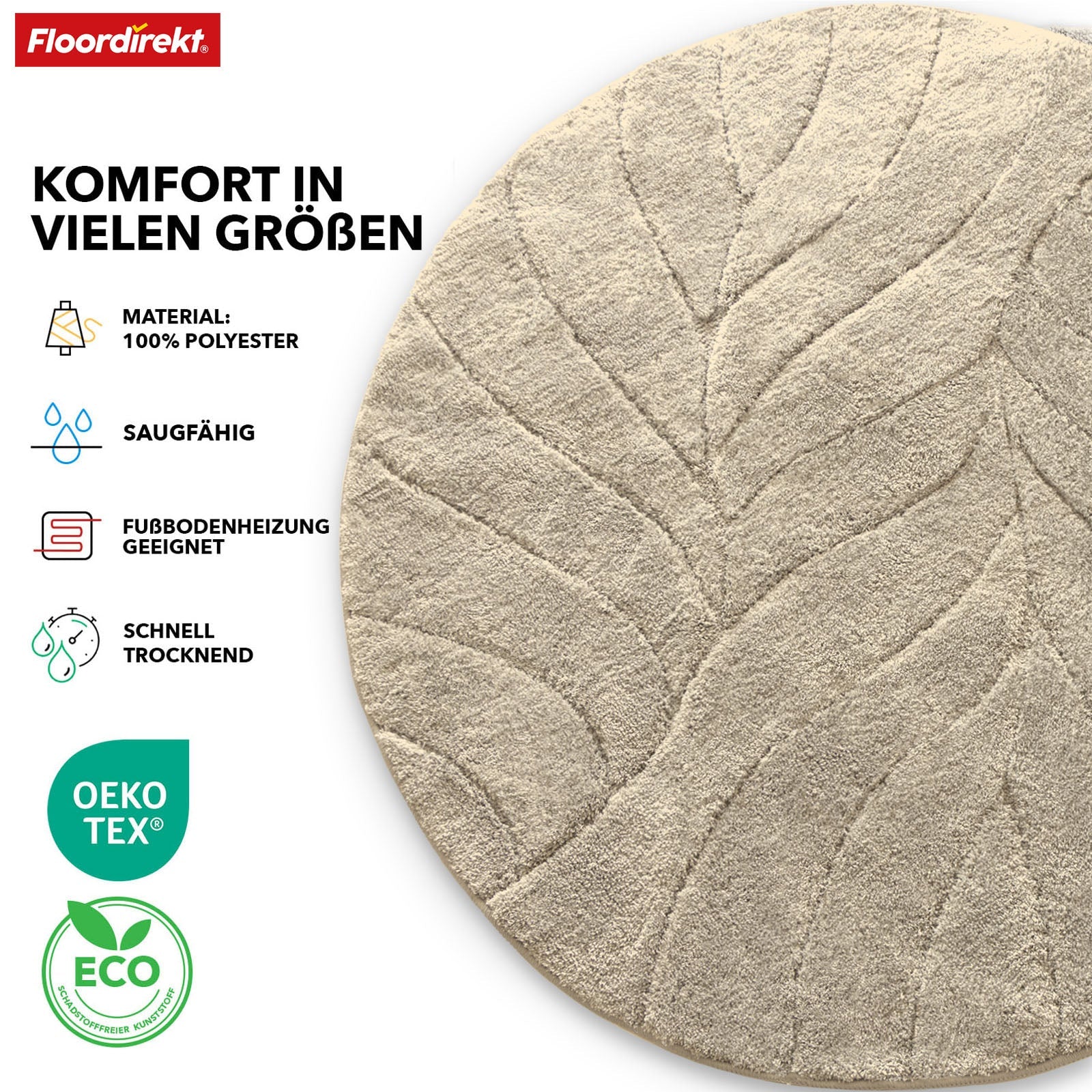 Badematte | Maris | Badteppich in Rund | Weiche Mikrofaser, rutschfest & für Fußbodenheizung geeignet