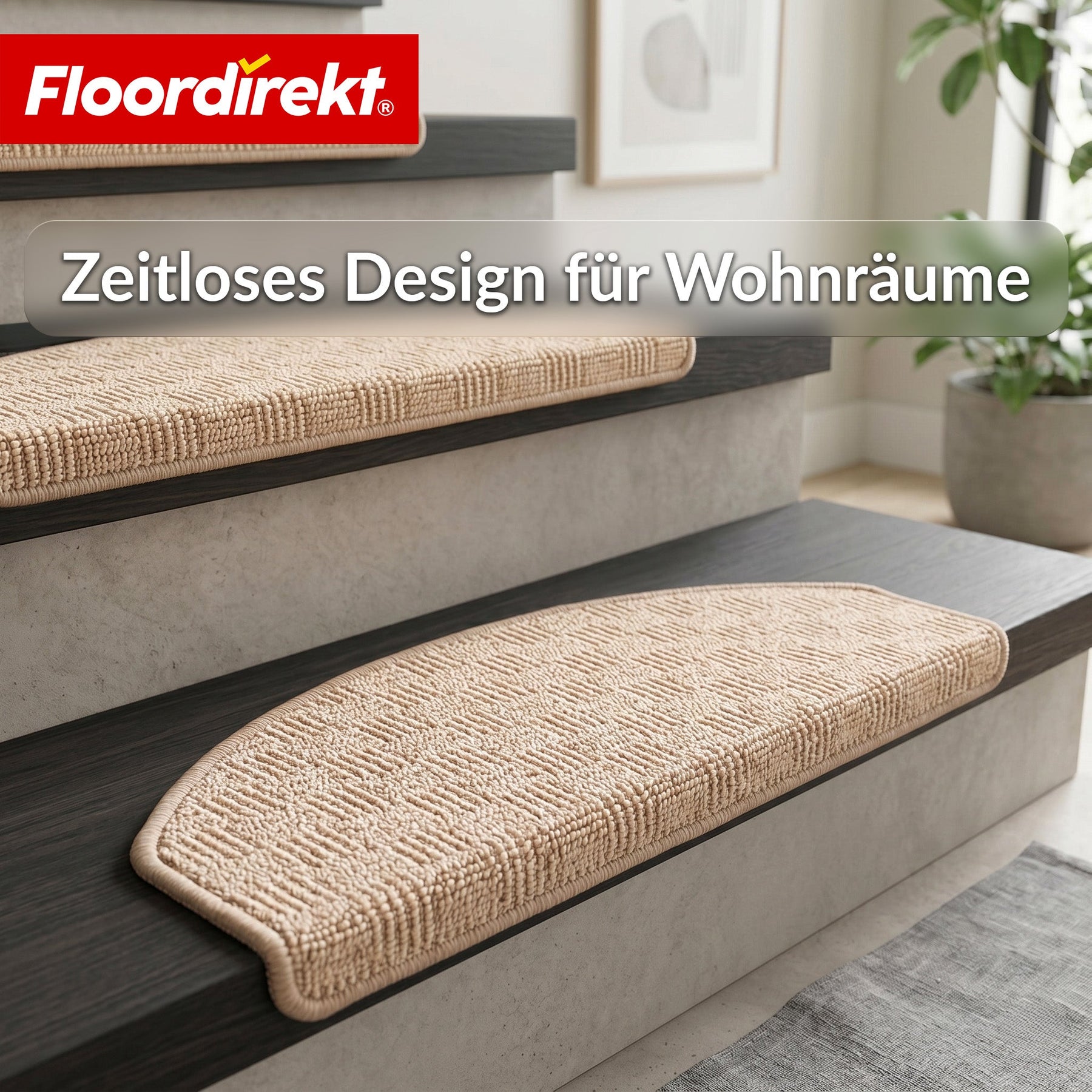 Stufenmatte | Monaco | Rutschhemmende Treppenmatte aus Polypropylen, robust, schalldämmend & pflegeleicht in halbrunder Form