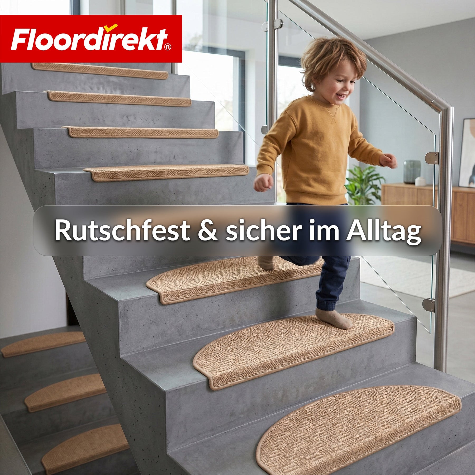 Stufenmatte | Monaco | Rutschhemmende Treppenmatte aus Polypropylen, robust, schalldämmend & pflegeleicht in halbrunder Form